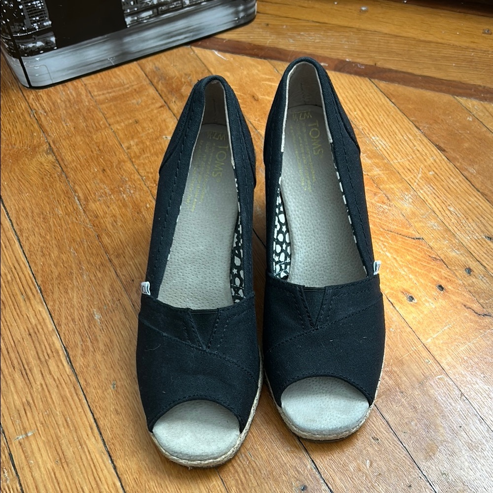 Toms Black Espadrilles with Open Toe Design